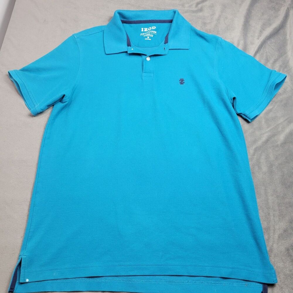 Izod Mens Performance Advantage Polo Shirt Medium Blue Stretch Cotton Blend...